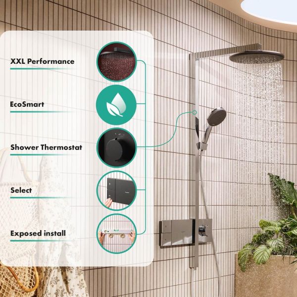 hansgrohe Raindance Alive S Duschsystem 300 EcoSmart, ShowerSelect Comfort, brushed black chrome