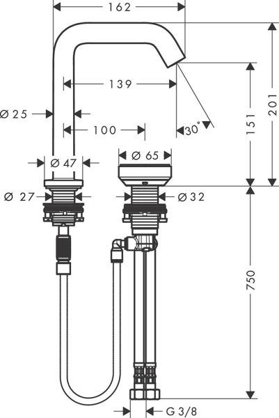 Hansgrohe Tecturis S 2-Loch Waschtischarmatur 150 CoolStart mit Ablaufgarnitur, brushed bronze