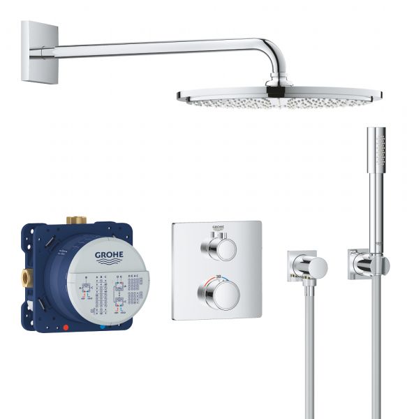 Grohe Grohtherm Duschsystem Unterputz mit Rainshower Cosmopolitan 310, Rosette eckig, chrom 34730000