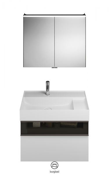 Burgbad Yumo Badmöbel-Set 81,5cm, Spiegelschrank, Mineralguss-Waschtisch und WT-Unterschrank weiß matt-weiß SFKZ082