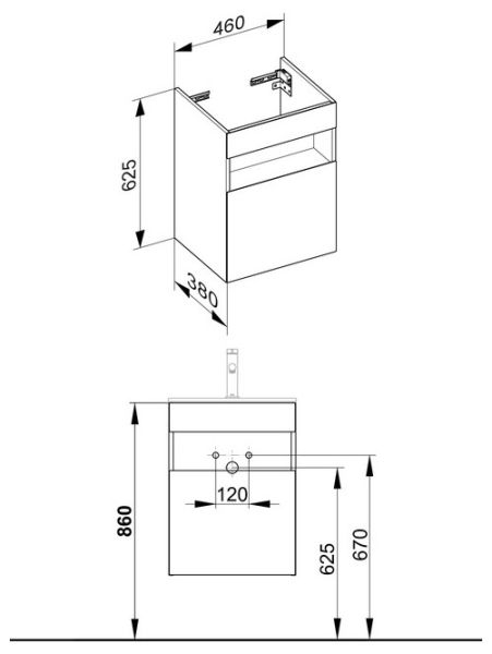 Keuco Stageline Waschtischunterbau für Keramik-Gästewaschtisch mit 1 Tür ohne Elektrik, 46x62,5x38cm1