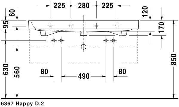 Duravit Happy D.2 Waschtisch 120x50,5cm, mit Überlauf, ohne Wondergliss, weiß 2318120024