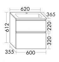 Vorschau: Burgbad Lin20 Mineralguss-Waschtisch 62x36,5cm mit Waschtischunterschrank, 2 Auszüge, wandhängend