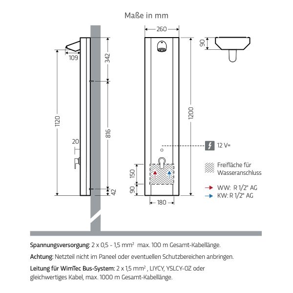 WimTec PROOF P4 HyPlus manuelles Duschpaneel 12V Netzbetrieb, edelstahl