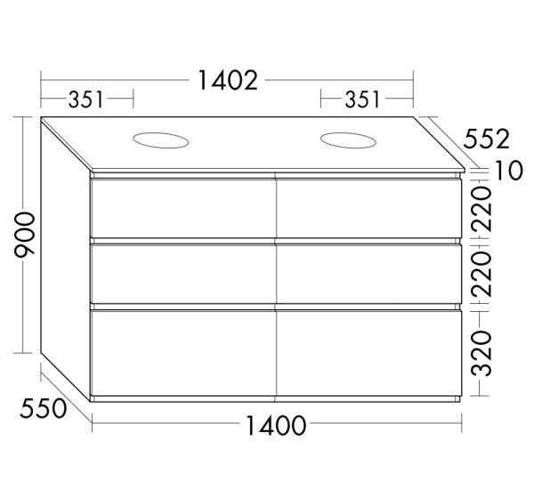 Burgbad Lin20 Waschtischunterschrank 140,2x55cm mit Konsolenplatte, 6 Auszüge, bodenstehend SGRD140F5351