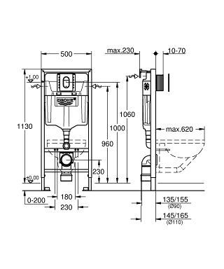 Grohe Rapid SL 3-in-1 Set für WC mit Arena Cosmopolitan S Abdeckplatte, chrom