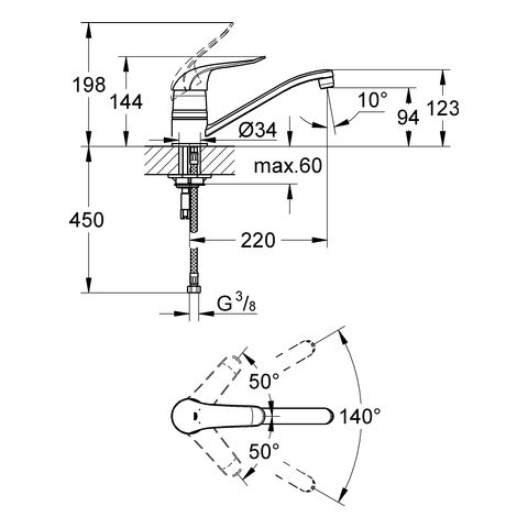 Grohe Euroeco Special Einhand-Spültischbatterie, mit Temperaturbegrenzer, chrom