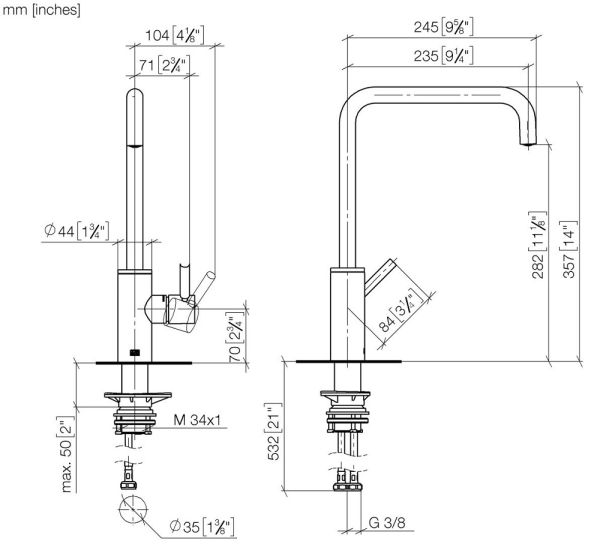 Dornbracht META SQUARE Einhebel-Küchenmischer, Ausladung 235mm