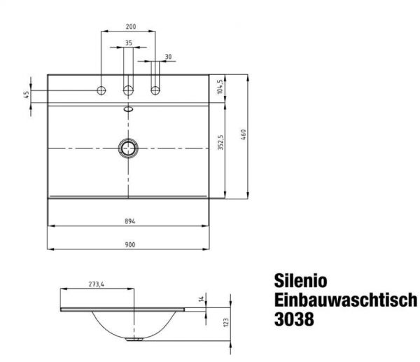 Kaldewei Silenio Einbauwaschtisch 90x46x14cm, Perl-Effekt Mod. 3038