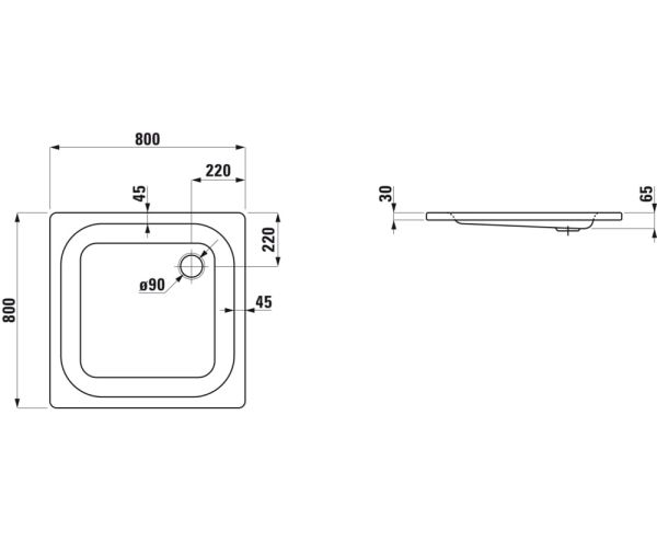 Laufen Platina Duschwanne 80x80cm flach, Einbauhöhe 6,5cm