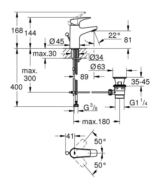 Grohe Start Flow Einhand-Waschtischbatterie S-Size mit Ablaufgarnitur, chrom