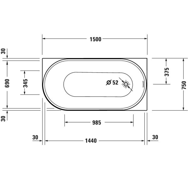 Duravit DuraSenja Eck-Badewanne 150x75cm, weiß, rechts 700577000000000