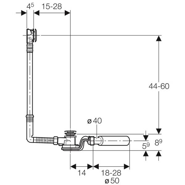 Geberit Badewannenablauf mit PushControl Druckbetätigung, Höhe 60cm, Fertigbauset, chrom