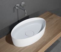 Vorschau: RIHO Solid Surface Thin Waschtisch oval ohne Hahnloch 58x34,6x14,5 cm, seidenmatt weiß F70028