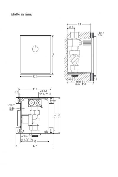 WimTec Rohbauset U2 passend zu OCEAN U8 und OCEAN U4 Urinalsteuerung