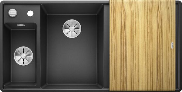 Blanco Axia III 6 S-F Granitspüle SILGRANIT®, mit Ablauffernbedienung und Holzschneidbrett, PuraDur®, anthrazit 524663