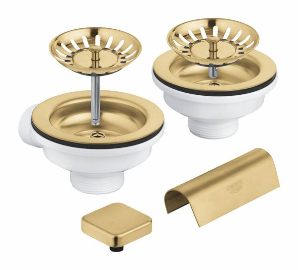 Grohe Ablaufgarnitur mit Exzenter für Küchenspülen mit 2 Becken, cool sunrise gebürstet 40999GN0