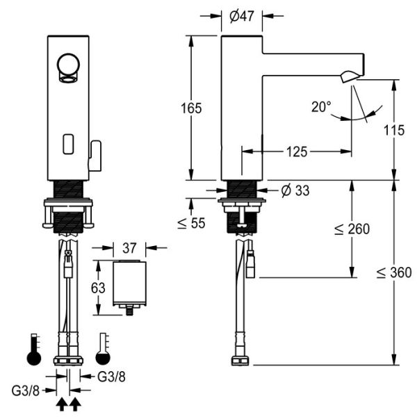 KWC ONO E Infrarot-Elektronik Waschtischmischer mit Batterie, edelstahl