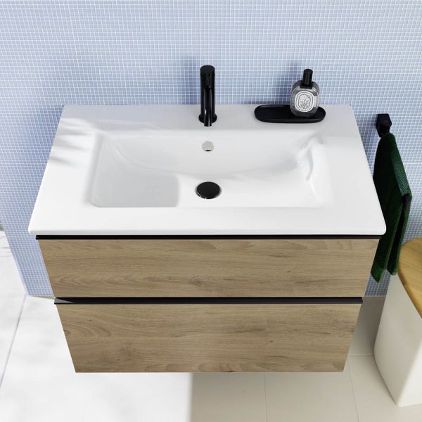Burgbad Eqio Slim Badmöbel-Set 82cm mit LED-Spiegelschrank, Waschtisch & Unterschrank