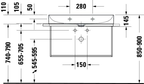 Duravit DuraSquare Waschtisch 80x47cm, ohne Überlauf, mit Wondergliss, mit nicht verschließbarem Ablaufventil, weiß 23538000791