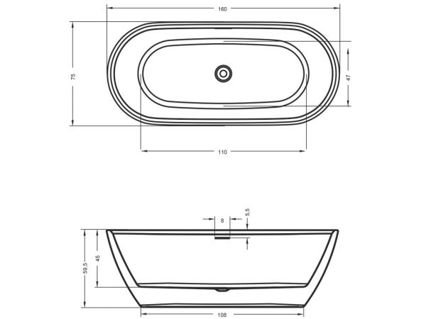 RIHO Inspire freistehende Badewanne oval 160x75cm