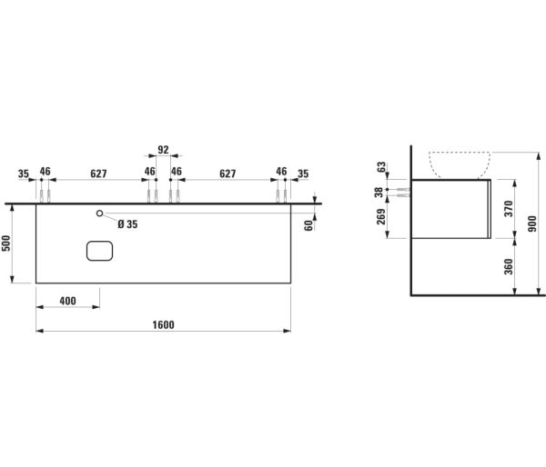 Laufen IL BAGNO ALESSI One Schubladenelement 1600, Ausschnitt links, HL, zu WT H81897 5/6/7/8