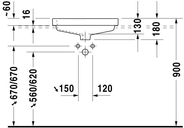 Duravit Vero Einbauwaschtisch 55x46,5cm, mit Überlauf, ohne Wondergliss, weiß 0315550000