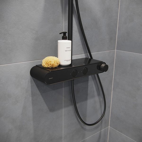 Duravit ShowerSystem Duschsystem mit Thermostat, Ablage, schwarz matt