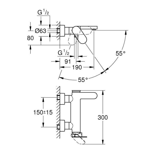 Grohe Plus Einhand-Wannenbatterie, Wandmontage, warm sunset gebürstet
