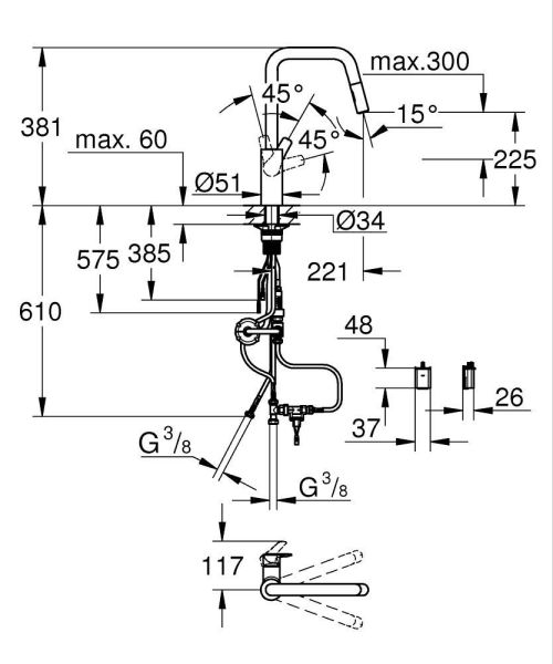 Grohe Start 2-in-1-Hybrid Küchenarmatur mit Spülbrause, schwarz matt