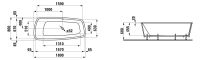 Vorschau: Laufen Palomba Einbau-Badewanne aus Sanitäracryl, 20mm Rand, inkl. Fußgestell, 180x80cm, weiß, techn. Zeichnung