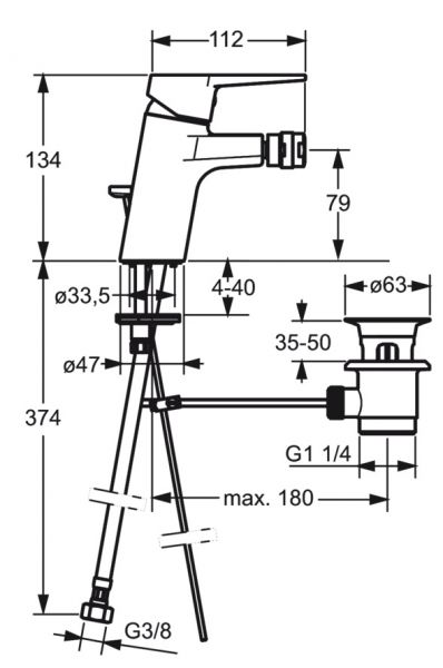 Hansa Hansatwist Bidet-Einhand-Einlochbatterie, für Sitzwaschbecken, Vollhebel, chrom