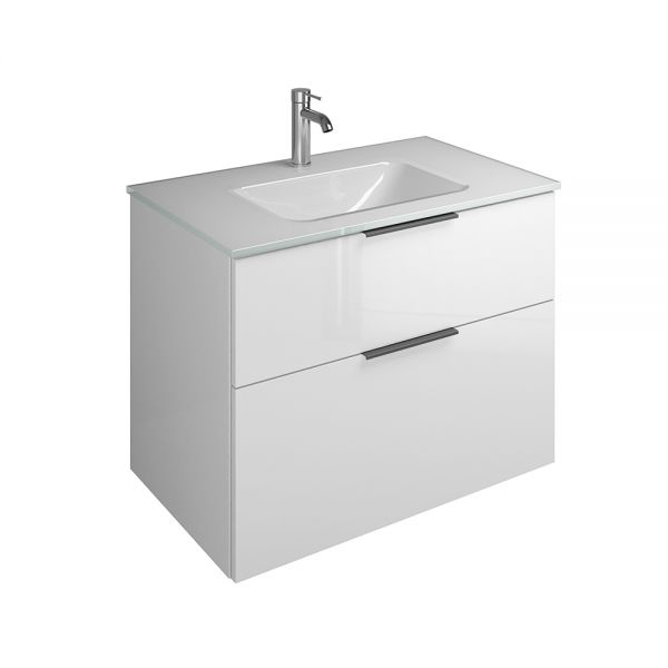 Burgbad Eqio Glas-Waschtisch mit Waschtischunterschrank, 2 Auszüge, 82cm, weiß hochglanz, Griff schwarz matt SEYX082F2009A0070G0200 3