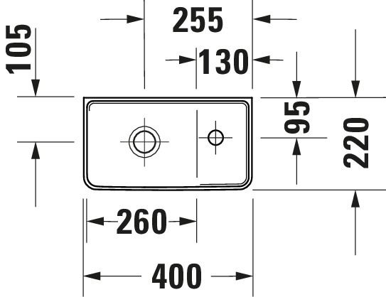 Duravit D-Neo Handwaschbecken rechteckig 40x22cm, mit Hahnloch rechts, weiß 0739400041