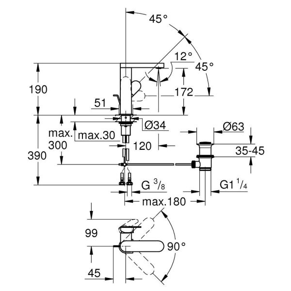 Grohe Plus Einhand-Waschtischbatterie, M-Size, Zugstangen-Ablaufgarnitur, warm sunset gebürstet