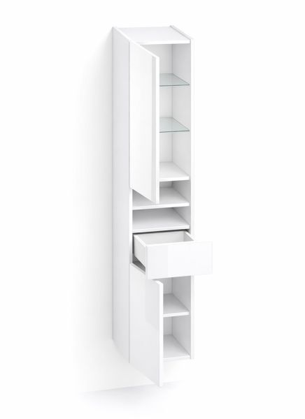 Burgbad Sys30 Hochschrank 30x176cm mit 2 Tip-On Schubladen & 1 Tür weiß, Türanschlag links HS3038L