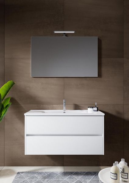 RIHO Porto Wave Waschtisch mit Unterschrank 100cm & LED-Spiegel, weiß glanz F014041DP0