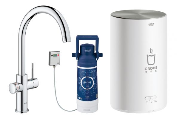 Grohe Red Duo Küchenarmatur, C-Auslauf, Armatur und Boiler Größe M, chrom 30083001