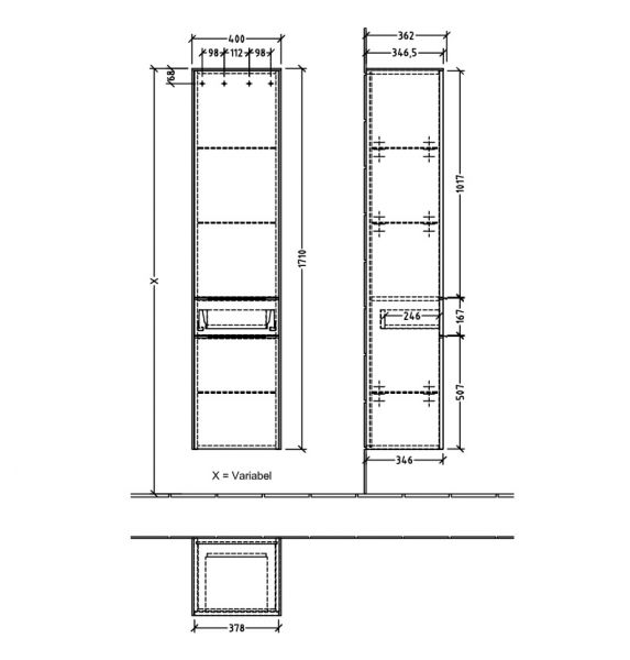 Villeroy&Boch Subway 3.0 Hochschrank mit 2 Türen und 1 Auszug C59000VR