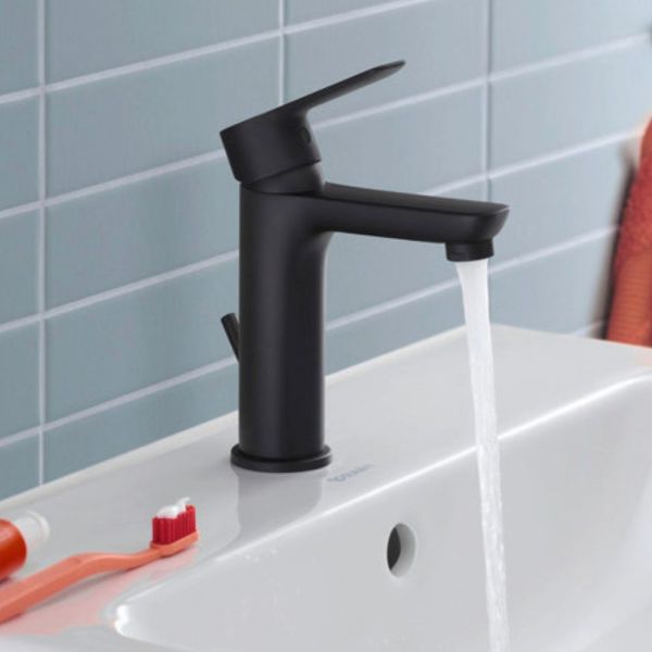Duravit D-Code Waschtischarmatur M mit Zugstangenablaufgarnitur, schwarz matt