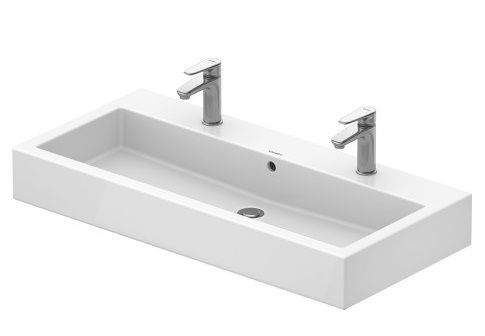 Duravit Vero Waschtisch 100x47cm, 2 Hahnlöcher, mit Überlauf, geschliffen, weiß 0454100026