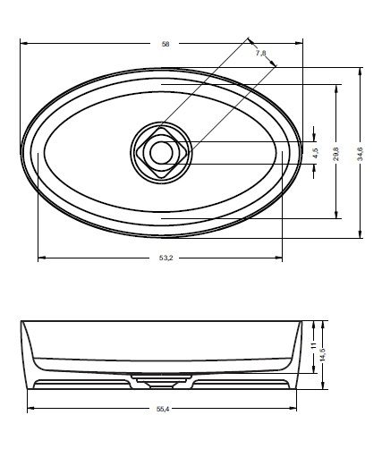 RIHO Solid Surface Thin Waschtisch oval ohne Hahnloch 58x34,6x14,5 cm, weiß matt