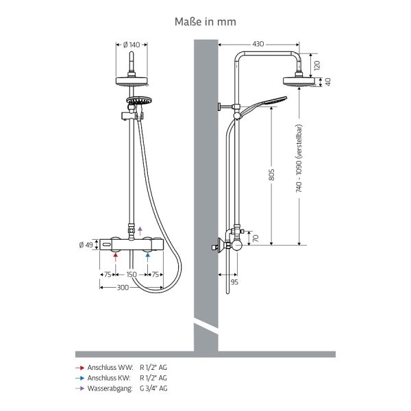 WimTec ECOSAN Kopfbrause/Handbrause-Set, chrom