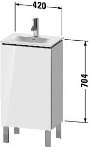 Duravit L-Cube Waschtischunterschrank 44x31cm mit 1 Tür und 1 Glasfachboden für Viu 073345, techn. Zeichnung