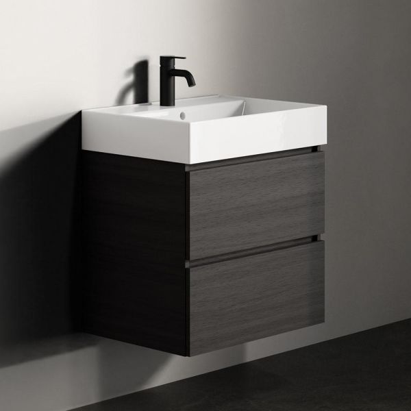 RIHO Spring Rise Waschtisch mit Waschtischunterschrank 60x46cm, mit 2 Schubladen charred black F001005D04