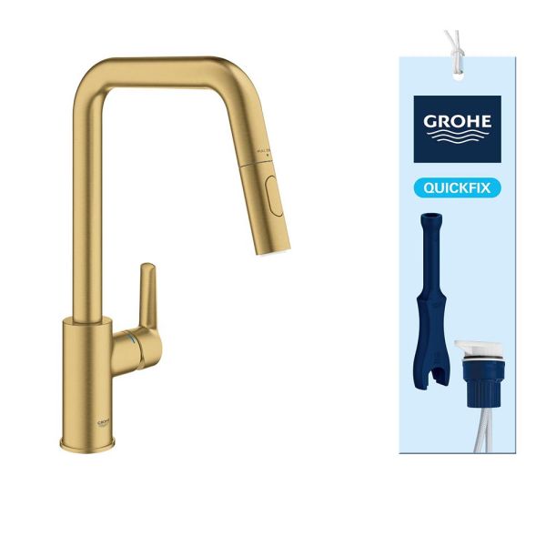 Grohe QuickFix Start Küchenarmatur mit Ausziehbrause, cool sunrise gebürstet