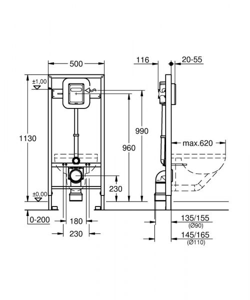 Grohe Rapid SL für WC Druckspüler 6-9l Hand-/elektr. Bet. Bauhöhe 1,13m