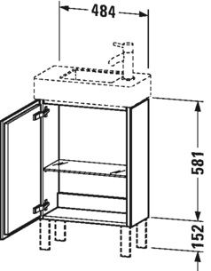Duravit L-Cube Waschtischunterschrank bodenstehend 48x24cm mit 1 Tür für ME by Starck 072450, techn. Zeichnung