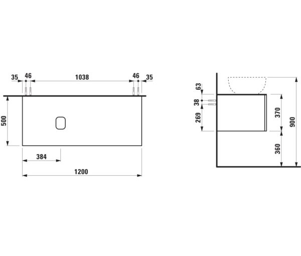 Laufen IL BAGNO ALESSI One Schubladenelement 1200, Ausschnitt links, zu WT H818974