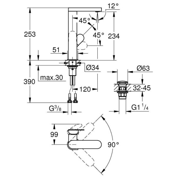 Grohe Plus Einhand-Waschtischbatterie, L-Size, Push-Open Ablaufgarnitur, chrom